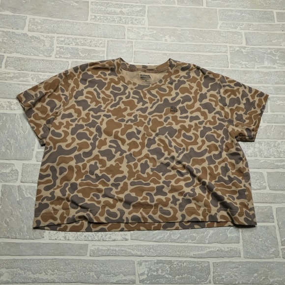 Camo Tops - Alaskan Hardgear Top Womens 1X Brown Camo Tough Cotton Boxy Crop Short Sleeve